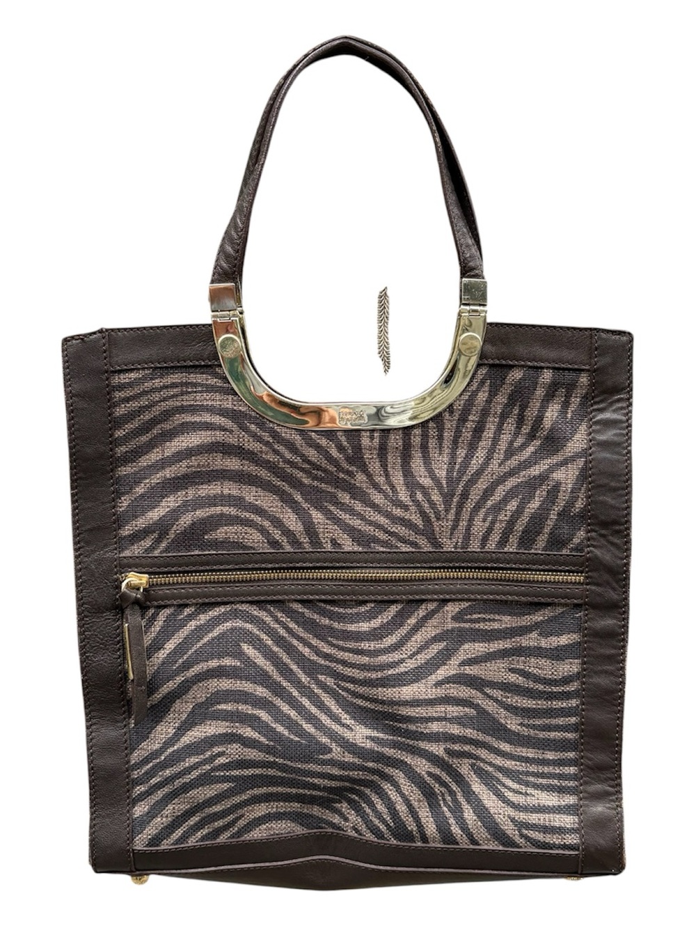 Stuart Weitzman Burlap and Leather Trim Handbag with Zebra Pattern